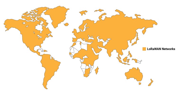 Map showing global LoRaWAN network coverage